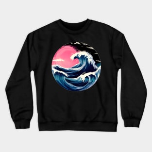 The Great Wave off Kanagawa synthwave painting Crewneck Sweatshirt